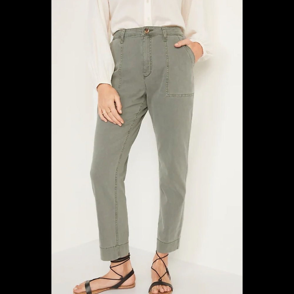 Old Navy | High-Waisted Canvas Workwear Pants | Green | Size 14 | LIKE NEW